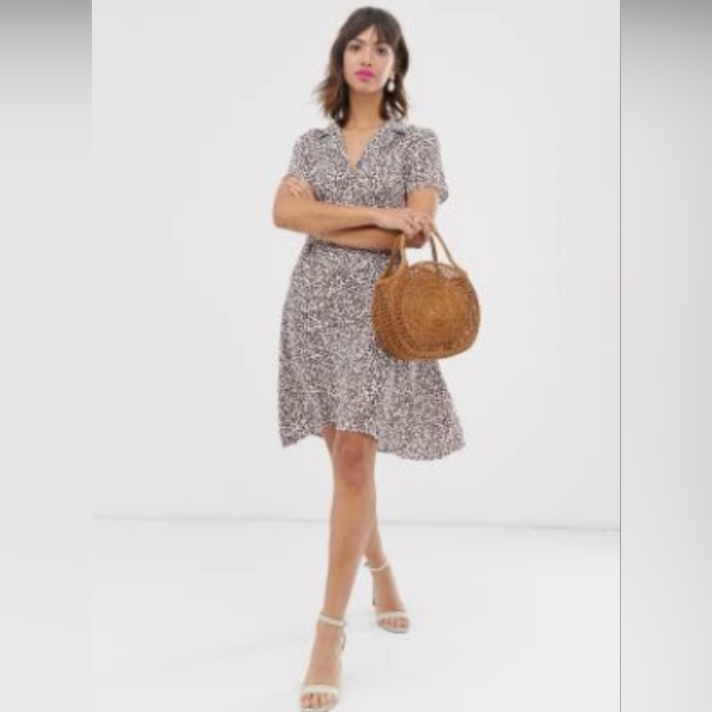 ASOS / Ichi White and Brown Heart Patterned Summer Dress